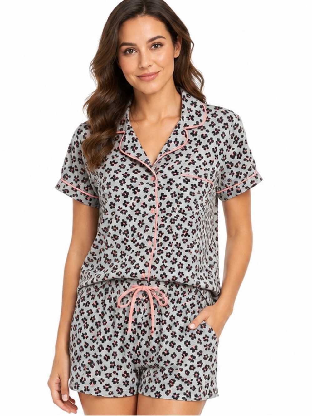kate spade Gray Floral Short Pajama Set with Floral Print